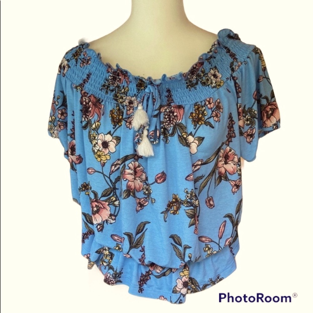 Rue 21 sky blue floral Off shoulder top
